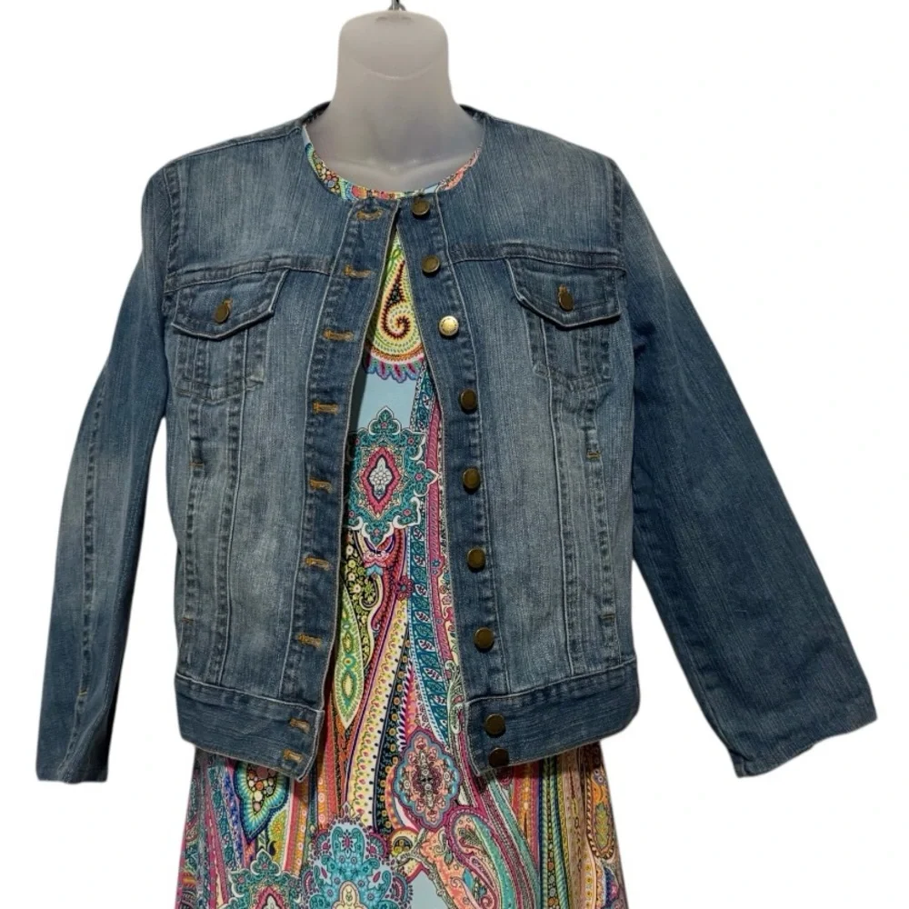 Coldwater Creek Collarless Denim Shirt Jacket